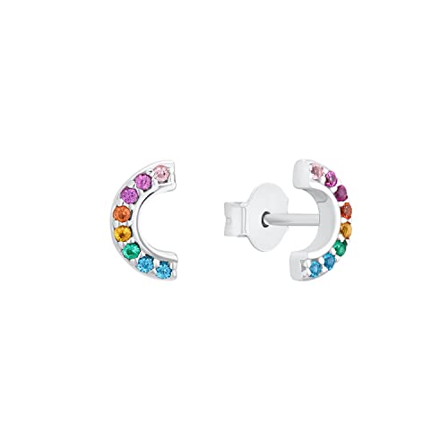 s.Oliver Ohrstecker 925 Sterling Silber Mädchen Kinder Ohrschmuck, mit Zirkonia synth., 0,4 cm, Silber, Regenbogen, Kommt in Schmuck Geschenk Box, 2031533