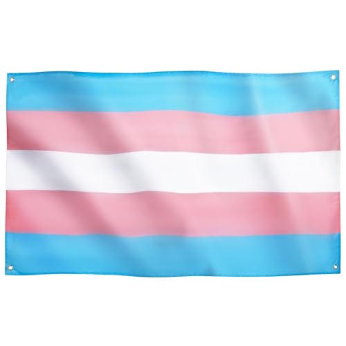 Runesol Transgender Flagge, 91x152cm, Trans-Fahne, Pride-Flagge, 4 Ösen, eine in jeder Ecke, LGBTQ+, Parade, Festival, Party, Karneval, Premium Flaggen für draußen und drinnen, satte Farben