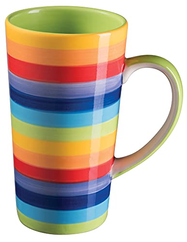 Handbemalte große Tasse, 500ml, mit Regenbogen-Streifen