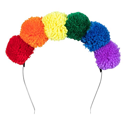 Boland 44730 - Pompon-Tiara Regenbogen, Haarreif mit mehrfarbigen Pompons, Kopfschmuck, CSD, Karneval, Mottoparty