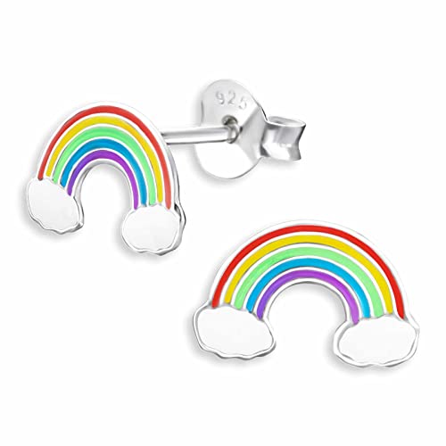 Monkimau Ohrringe Mädchen Regenbogen 925 echt Silber Kinderohrringe Ohrstecker Schmuck medizinische Stecker Flagge klein Geschenke für Kinder Frauen Damen