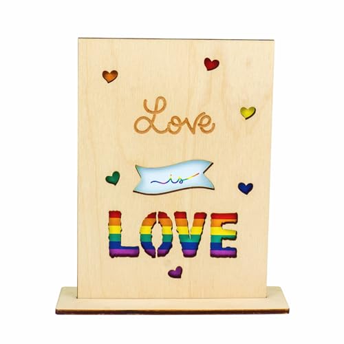 KRASS Valentinstags-Liebeskarten aus Holz für Schwule und Lesben, LGBT Pride, Geschenke für ihn, Karte mit Umschlag, Grußkarte (Love is Love 2)