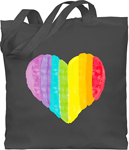 Baumwolltasche - LGBTQ Kleidung Pride Flag - Regenbogen Herz - Unisize - Dunkelgrau - hipster bag gay stoffbeutel baumwolle lgbt jutebeutel lange henkel tragetasche tasche tote stofftasche jute