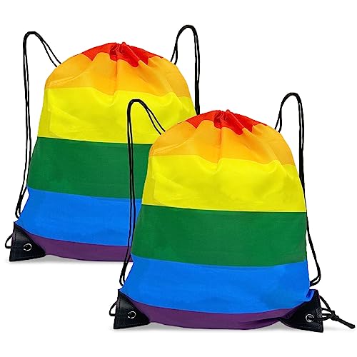 MIVAIUN 2 Stück Regenbogen Rucksack mit Kordelzug Turnbeutel Regenbogen Rucksack Pride Flag Rucksack Turnbeutel mit Kordelzug für Pride Parade Fitness Outdoor Sport Erwachsene Kinder (2 Stück)