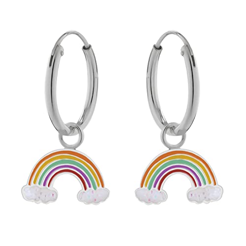 LOVE YOUR CITY Ohrringe, Creole kleiner Regenbogen. Schmuck Geschenke für Mädchen, Kinder, Kinderschmuck aus 925 Sterling Silber mit Emaille. Kommt in kleiner Geschenkbox.