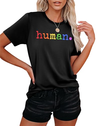 hohololo Pride T-Shirts für Damen LGBT Human Letter Print Shirts CSD Pride Shirts