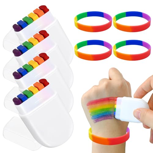 RAFIYU 8 Stück Regenbogen Schminkstift mit Regenbogen Armband, Pride Makeup, Regenbogen Schminke Gesichtsfarbe, LGBT Regenbogen Deko, Gay Pride Accessoires für LGBT Party, Paraden