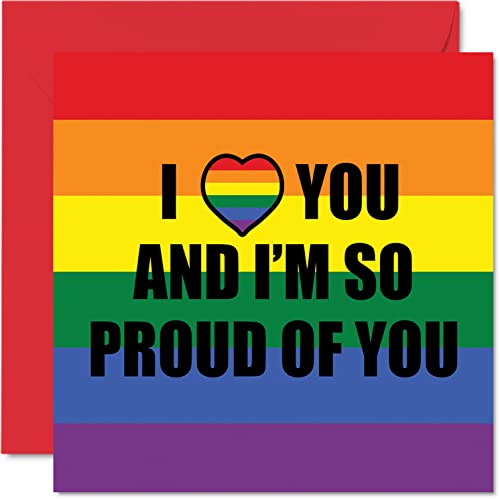 Stuff4 LGBT Coming Out Cards – Proud of You – Gay Pride Karte für Sohn, Tochter, Freund, Bruder, Schwester, Tante, Onkel, 145 mm x 145 mm Gay Pride LGBT Gay Gifts Grußkarten