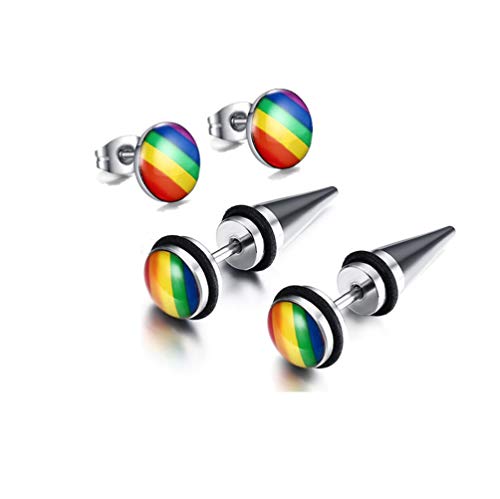 2 Paar Edelstahl Regenbogen Streifen Runde Punkt Ohrstecker Set Damen Herren Gay und Lesben Pride Piercing Ohrringe