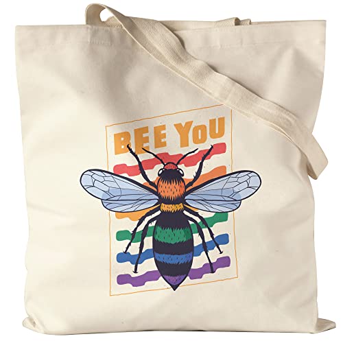 Hey!Print Bee You Beutel Blau LGBT Lustig Rainbow LGBTQ Pride Queer Homosexuell CSD Pride Week Jutebeutel Stoffbeutel Canvas