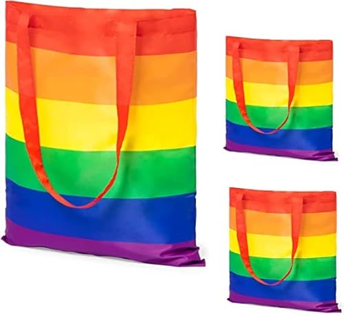 noTrash2003 Regenbogen Einkaufsbeutel Einkaufstasche Tragetasche 38 cm x 42 cm mit langen Henkeln aus recyceltem Polyester RPET im LGBT Design Toleranz zeigen (Dreierset)