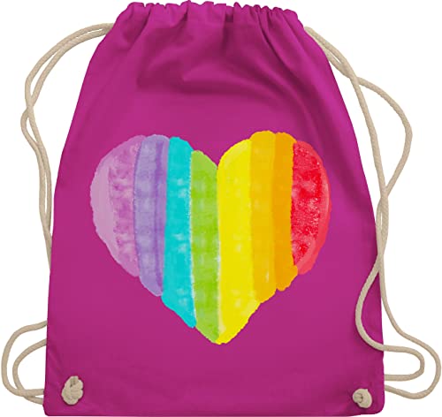 Turnbeutel Rucksack - LGBTQ Kleidung Pride Flag - Regenbogen Herz - Unisize - Fuchsia - beutel stoff gay turnsackl turnen tasche sporttasche gym bag rucksäcke taschen backgym baumwolle turn lgbt