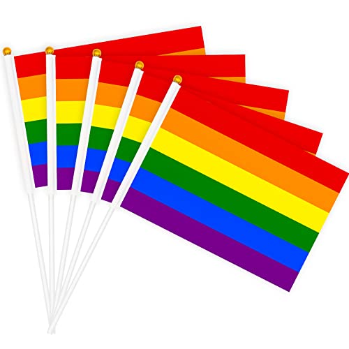 20 Stück Kleine Rainbow Pride Flag Stick 21 x 14 cm – Handheld Regenbogen Pride Flagge, Mini Rainbow Gay Flaggen für LGBT Paraden im Freien, Pride Month, Regenbogenfahne Regenbogen Party Dekorationen