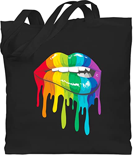 Baumwolltasche - Kleidung Pride Flag - Lippen LGBT & LGBTQ - Unisize - Schwarz - csd regenbogen beutel lesbian lippe jutebeutel lqbtq langer henkel gay stofftasche lgbtqia tasche queer bag tote