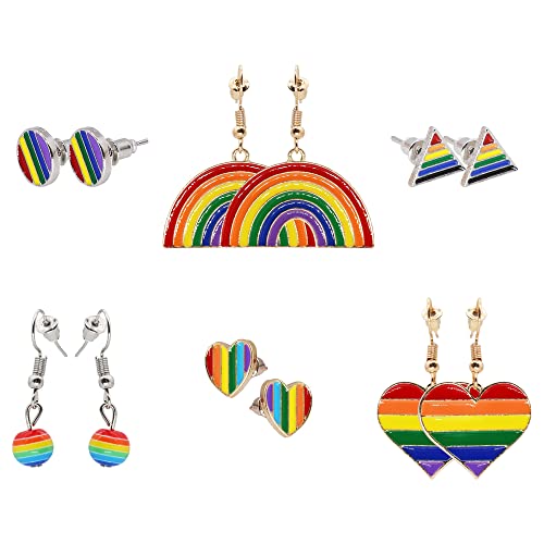 TOPWAYS Regenbogen-Ohrringe, Stolz-Ohrringe, 6-teiliges Set, für Damen und Herren, Gay-Pride-Accessoires, Schmuck für Reisen (6 x Ohrringe)