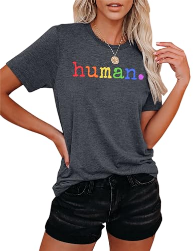 hohololo Pride T-Shirts für Damen LGBT Human Letter Print Shirts CSD Pride Shirts