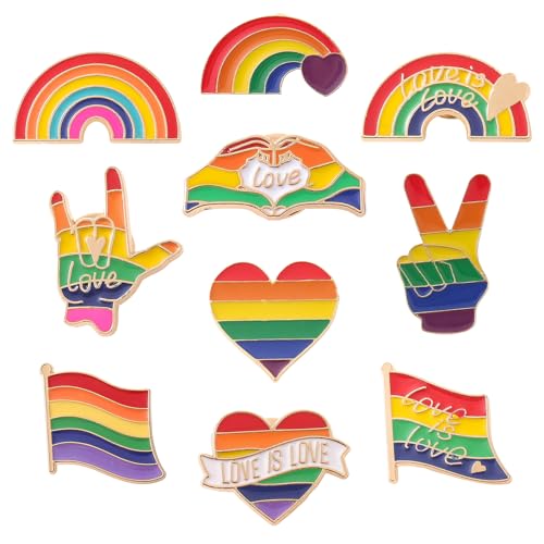 HANIUTTY 10 Stück LGBT Regenbogen Gay Pride Broschen, Regenbogen LGBT Gay Lesben Pins, Regenbogen Broschen Pride LGBT Anstecknadel, für Pullover Schals Kopftücher Kleider Anzüge Taschen