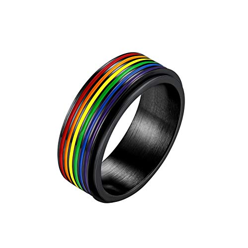 Bandmax Herren LGBT Spinner Ring Schwarz Größe 54 drehbarer Bandring 7,8mm breit Verlobungsring Ehering Gay Pride Schmuck LGBT Accessoire für Männer Frauen