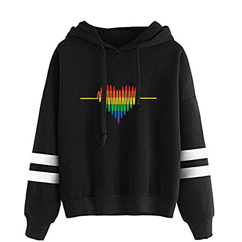 JLTPH Damen LGBT Gay Lesbian Pride Regenbogen Herz Drucke Kapuzenpullover Oversize Pullover Pulli Langarm Sweatshirt Kapuzenpulli Tops