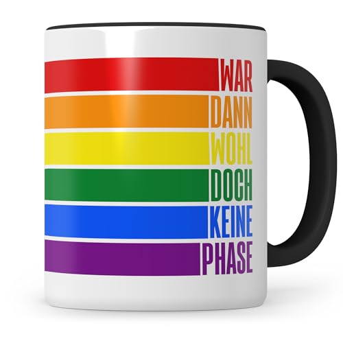 Regenbogen LGBTQ Tasse, War dann wohl doch keine Phase mit Regenbogen Gay Flagge, Gay Pride Geschenk Spruch Outing schwul lesbisch queer