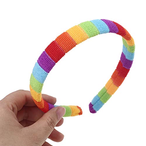 LYWYOUDDKH Frauen Herbst Waschen Gesicht Plüsch Stirnband Regenbogen Gestreifte Elastische Styling Haarreifen - L #