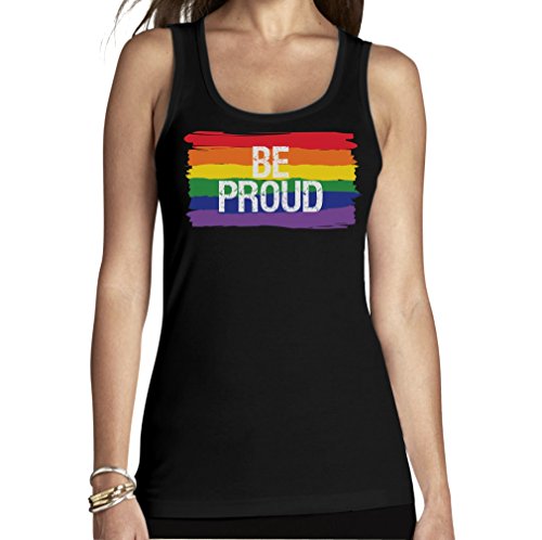 Tank Top Damen CSD LGBT Rainbow Flag Be Proud Regenbogen Flagge Tanktops Frauen Medium Schwarz