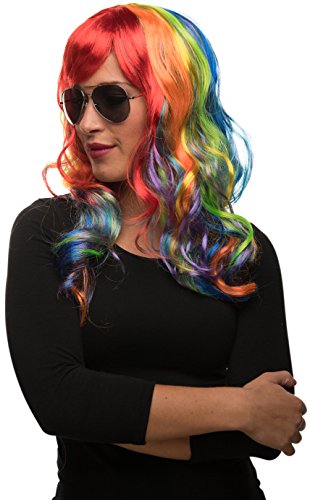 Balinco Einhorn Langhaar Perücke in Regenbogen Farben bunt für Damen & Herren zum Fasching/Karneval