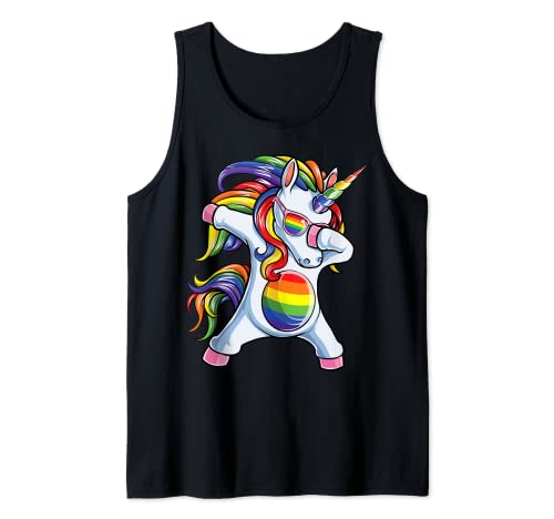 Dabbing Einhorn Gay Pride LGBT Regenbogen Flagge Sonnenbrille LGBTQ Tank Top