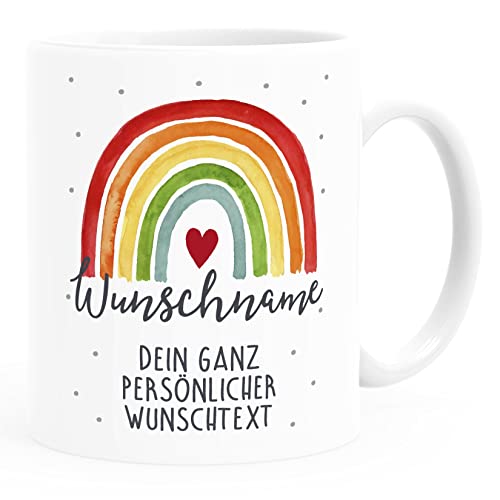 SpecialMe® Kaffee-Tasse Regenbogen personalisiert mit Name und Wunschtext dein eigener Text personalisierbare Geschenke Dein Wunschtext weiß standard