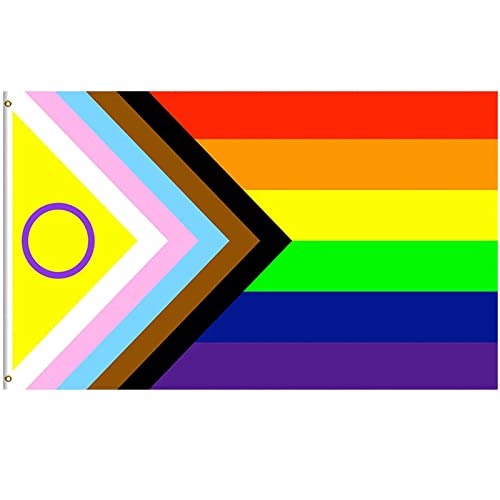 MOGADEE® Progress Pride Flag, Regenbogen Flagge, LGBTQ Flagge, The Gay Flag Joint-Pride Flag, 150 * 90cm, Kann Draußen Verwendet Werden, Weatherproof Gay Pride Flag mit 2 Messingösen