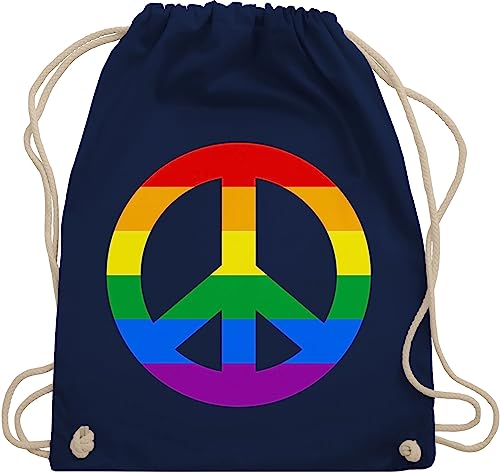 Turnbeutel Rucksack - LGBTQ Kleidung Flag - Peace Zeichen Regenbogen Pride - Unisize - Navy Blau - lgbt turn beutel gay peace-zeichen stofftasche queer love bag hippie stoffsackerl tasche stoff