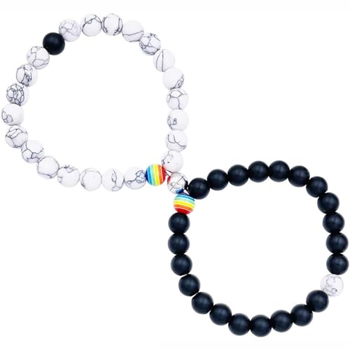 KSJEHW Armbänder Energiearmband Energie LGBT Armband Regenbogen Streifen Gay Pride Schwul Homosexual Homosexuell Lava Türkis Stein Mala Kugel Perle Herren,Damen Accessoires 2 Stück Set