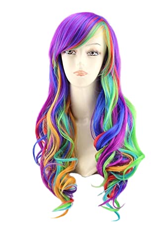 Apanphy® Cosplay Perücke Bunte gewellte Lange Regenbogen Perücke Haar für Frauen Lady