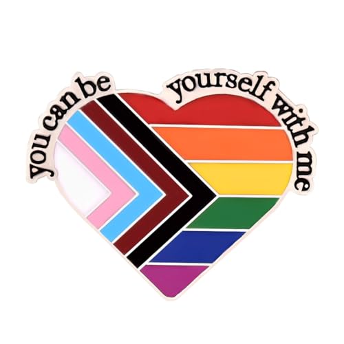 AOEVUIR 1 Pcs Pride Pin Regenbogen Ansteckern You Can Be Yourself With Me Anstecknadel Mit Aufschrift Gay Pride Anstecker Mit Inspirierenden Zitaten Regenbogen Herz Anstecker Für Rucksäcke Accessoires