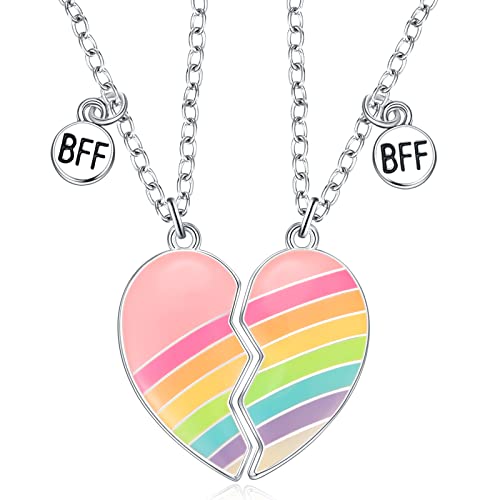 Jadive Beste Freunde Ketten Spleißen Herz Freundschaftskette BFF Halskette für 2 Mädchen Passend Anhänger Süße Magnetische Halskette für Frauen Mädchen Weihnachten Geburtstag Geschenk (Regenbogen)