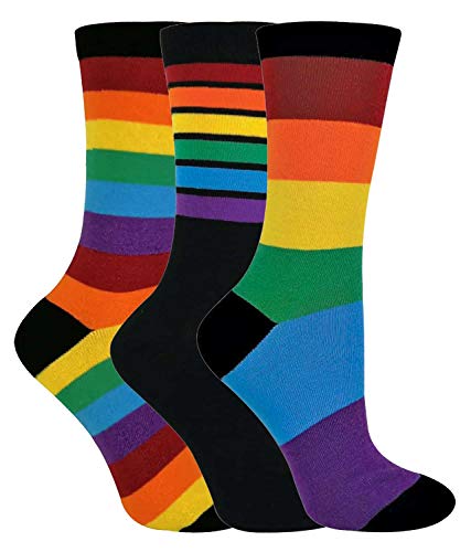 sock snob - 3er Pack Herren und Damen Baumwolle Bunt Streifen Regenbogen Socken (39-45, Rainbow)