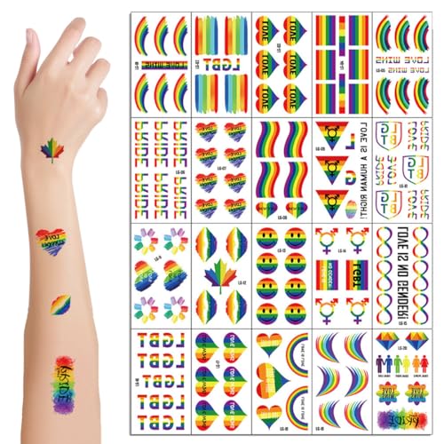 20 Blätter Temporäre Tattoos, Regenbogen Tattoos Aufkleber, Gay Tattoo, LGBT Temporäre Tattoos, Rainbow Pride Tattoos, für Gay Partys, Frauen Männer Gay Pride Feiern