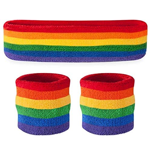 TRIXES Regenbogen Stirnband und Schweissband für Erwachsene Größe Unisex Armband Stirnband in den Regenbogenfarben ideal beim Sport und für LGBT Events