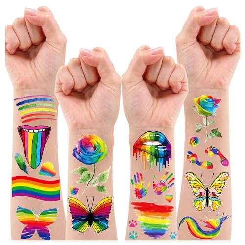 Leesgel Tattoo Kinder Regenbogen Deko Kindergeburtstag, 5 Blatt Rainbow Temporäre Tattoos Aufkleber Regenbogen Pride Deko Regenbogen Spielzeug Mitgebsel Kindergeburtstag Gastgeschenke Festival Zubehör