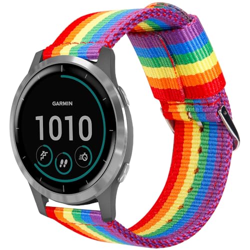 ESTUYOYA Armband Pride kompatibel mit Garmin Vivoactive 4/Forerunner 255/265/Venu 3/Venu 2, Nylon-Armband 22mm Farben der LGBTI-Stolz-Flagge Rainbow