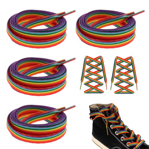 2 Paar Regenbogen Schnürsenkel,Bunte Schnürsenkel 220cm Farbverlauf Schnürsenkel für Turnschuhe, Laufschuhe, Freizeitschuhe (Mehrfarbig)