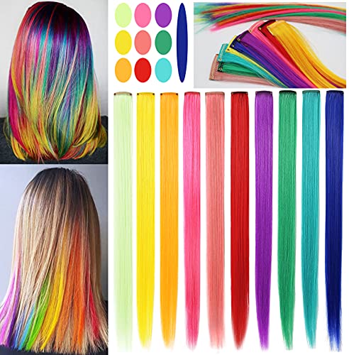 Rhyme 10 PCS Farbigen Haarverlängerungen für Mädchen Frauen Regenbogen Haarteile Perücke für Mädchen Haar Styling Mehrfarbige Party Hightlight Haarschmuck (Regenbogenfarbe)