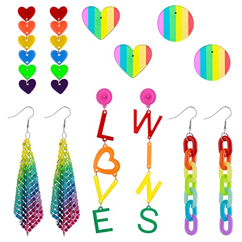 6 Paare Neon Ohrringe Damen Regenbogen Neon Party Halloween Mesh Ohrringe Bunt Leichte Kette Regenbogen Ohrring Damen Herzform Runde Ohrstecker Damen Regenbogen Schmuck Pride Lgbt Accessoires