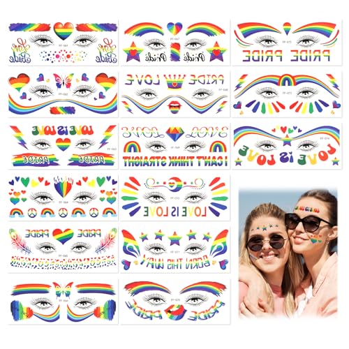 15 Blatt Pride-Tattoos, Gay-Pride-Tattoos, Regenbogen-Temporäres Tattoo Wasserfest Langlebig, Wasserfest Regenbogenflagge, Tattoo-Aufkleber für Pride-Gleichheitsparaden Und Feiern