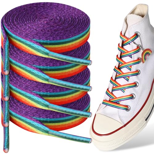 Deepton Schnürsenkel Bunt, 2 Paar Regenbogen Schnürsenkel, 140cm Schnürsenkel Flach, Schuhbänder für Pride Accessoires, Lgbtq Accessoires, Shoe Laces für Sneaker, Laufschuhe, Sporschuhe