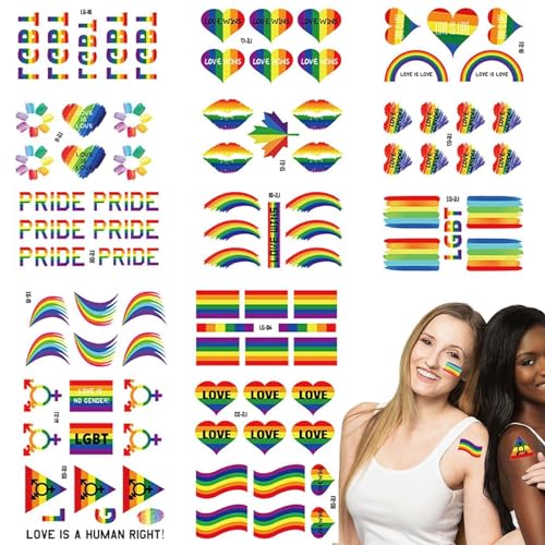 KOBOKO 20 Stück Regenbogen Tattoo Pride, LGBTQ Sticker, LGBT Temporäre Tattoos, Gay Pride Tattoos, Wasserfeste Tattoo-Aufkleber für Feiern, Gay Partys, Pride Festivals, Pride Parade