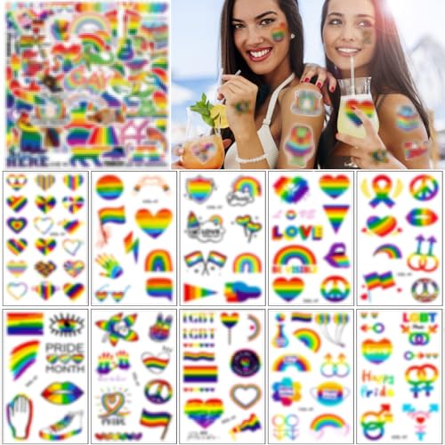 50 Stück Aufkleber Regenbogen + 20 Blätter Temporäre Tattoos,Gay Pride Temporäre Tattoos,Wasserdichter Tätowierungs Abziehbilder,Regenbogen Tattoos Aufkleber