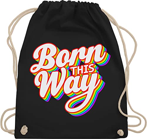 Turnbeutel Rucksack - LGBTQ Kleidung Pride Flag - Born this way Regenbogen - Unisize - Schwarz - lgbt beutel csd bag lesbian stoffbeutel lqbtq sportbeutel gay baumwolle lgbtqia tasche queer turn