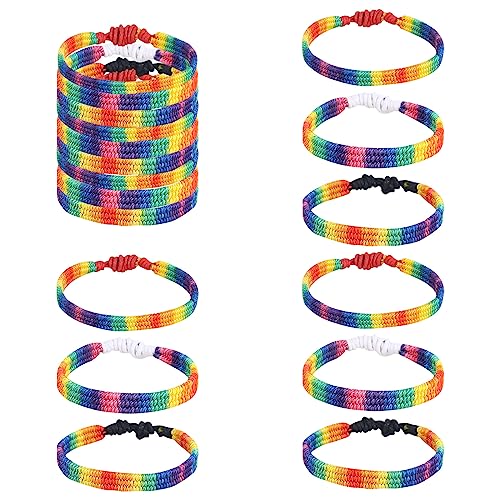 RUCUDIM Freundschaftsarmbänder Geflochten, Gewebte Armbänder Regenbogen, Handgefertigte Verstellbare Freundschaftsarmbänder, LGBT Regenbogenarmbänder Set für Männer Frauen 9 Stück