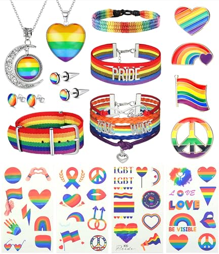 LOLIAS LGBTQ Accessories LGBTQ Armband LGBTQ Sticker Gay Pride Halskette Regenbogen Ohrringe Unisex Lesben Pride Accessoires LGBT Abzeichen Pride Broschen Gay Pride Schmuck